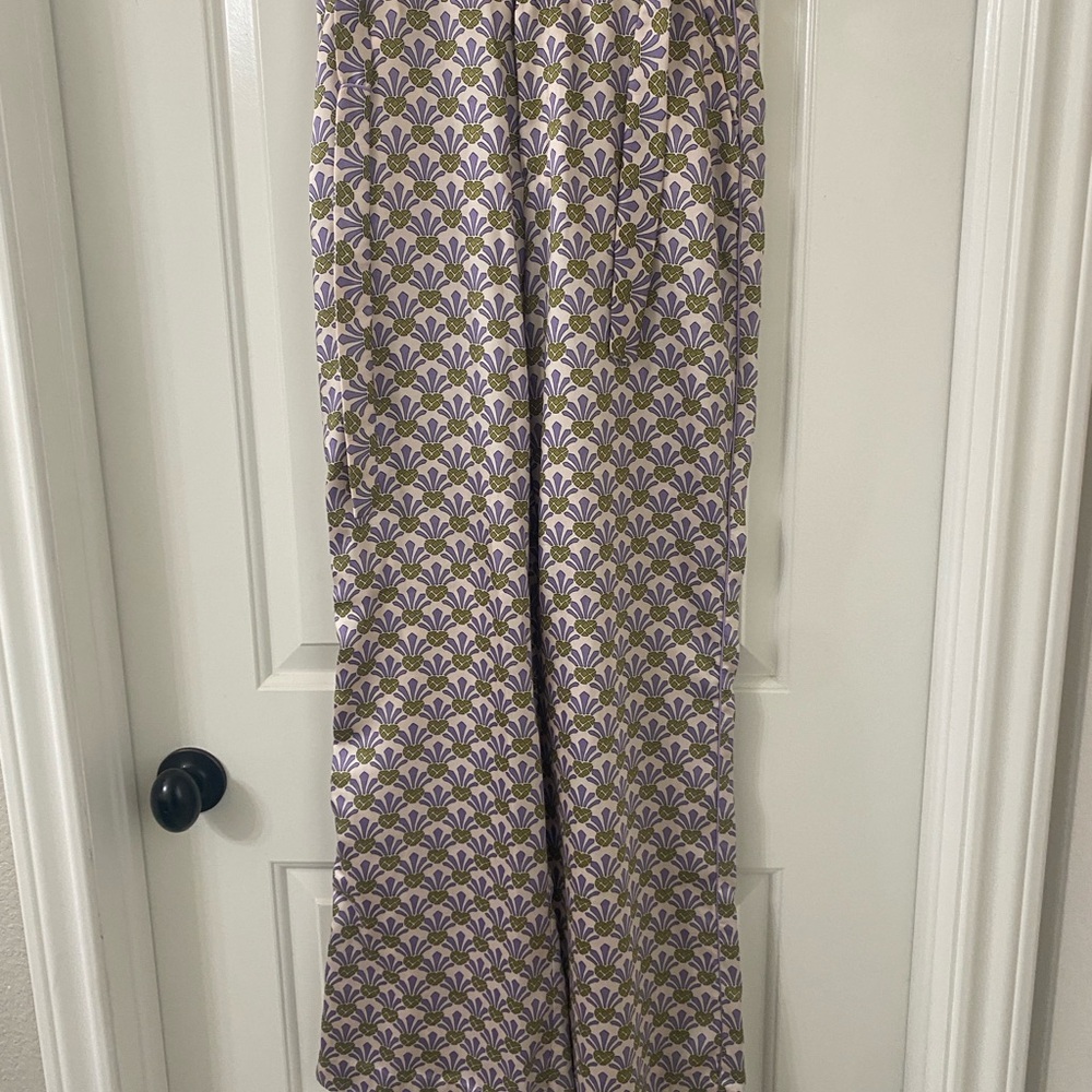 Zara Purple Patterned Wide Leg Pants Pineapple motif